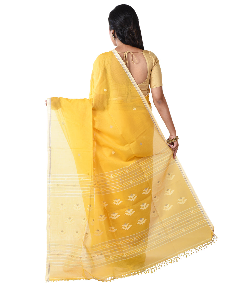 Yellow shantipuri handloom cotton saree