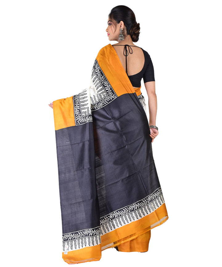 White mustard handwoven silk saree