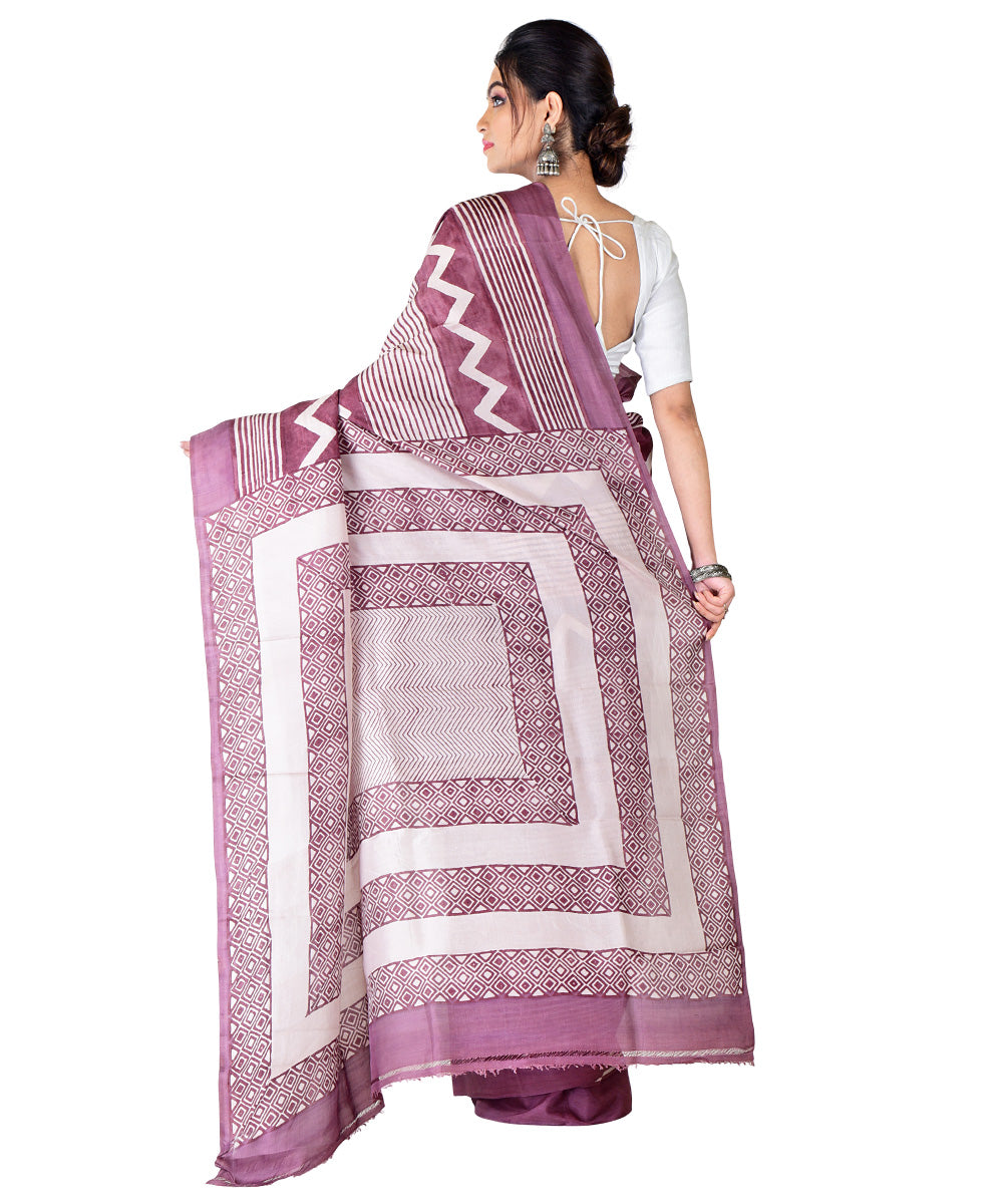 Mauve white handloom silk saree