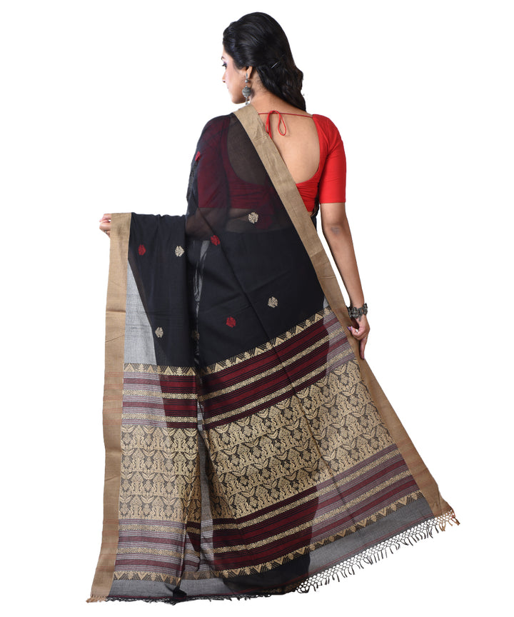 Black shantipuri handloom cotton saree