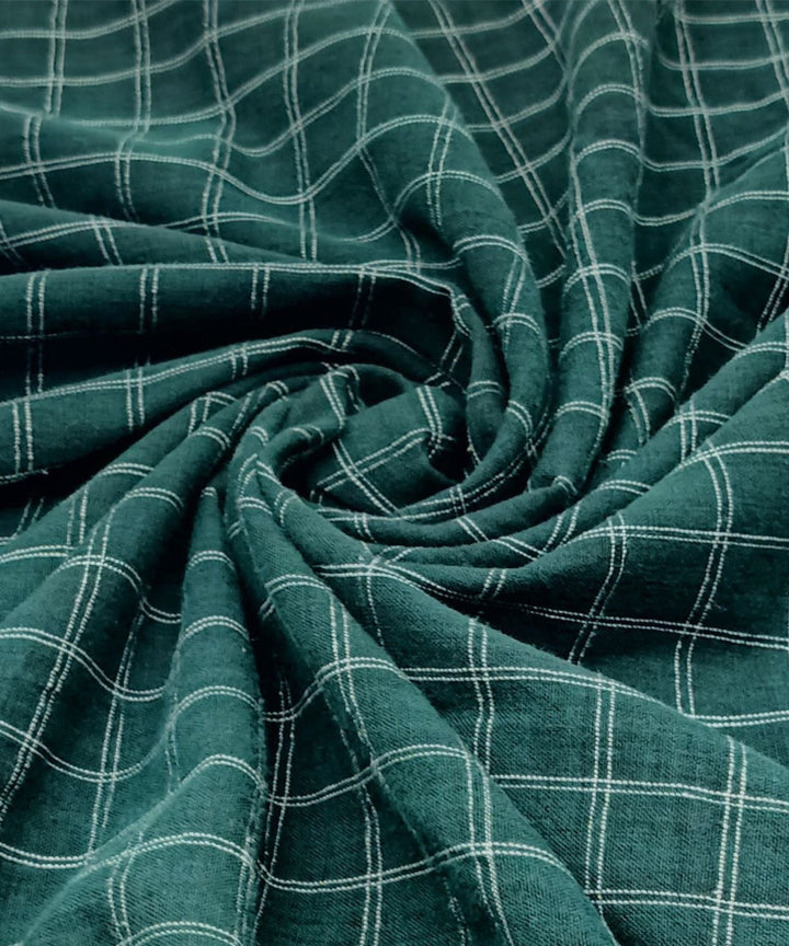 Green with white checks natural dyed handwoven cotton fabric