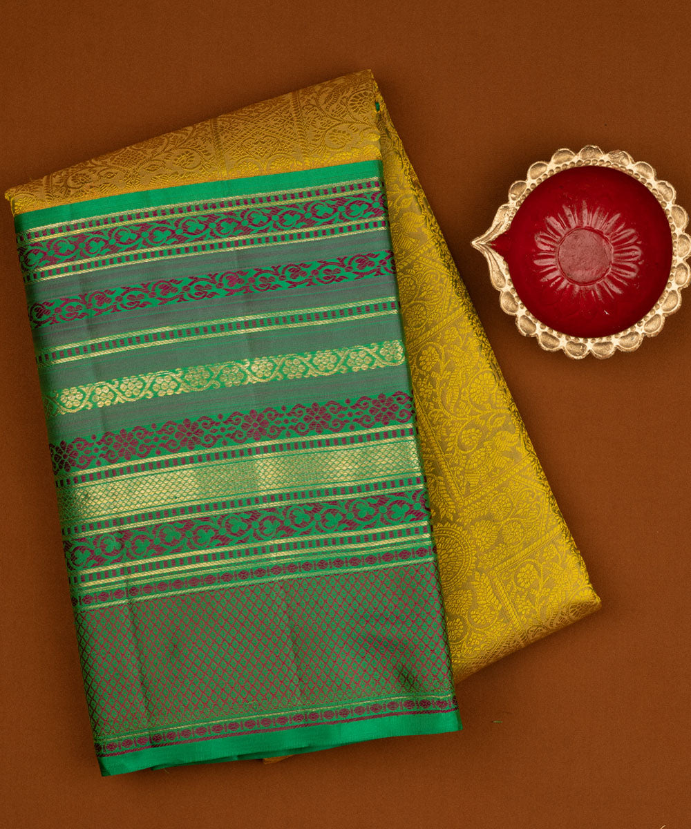 Yellow with green handwoven kanjivaram silk saree