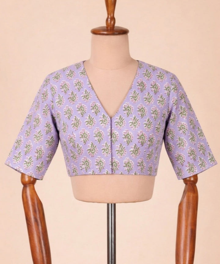 Lavender cotton v neck front opening blouse
