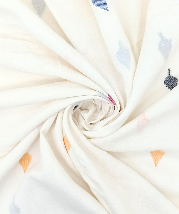 White multicolour handwoven cotton jamdani fabric