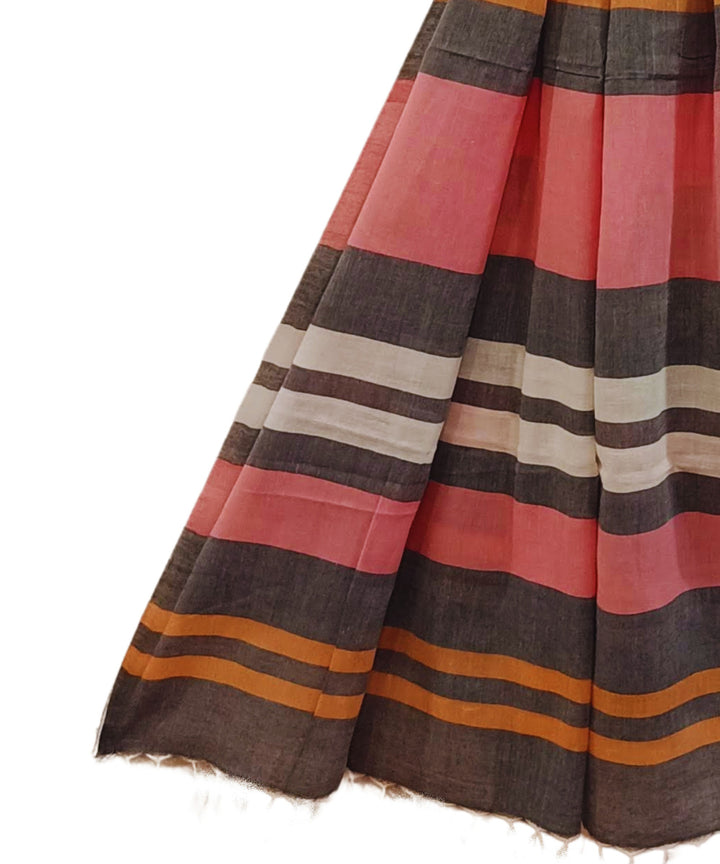 Pink multicolour stripes handwoven cotton stole