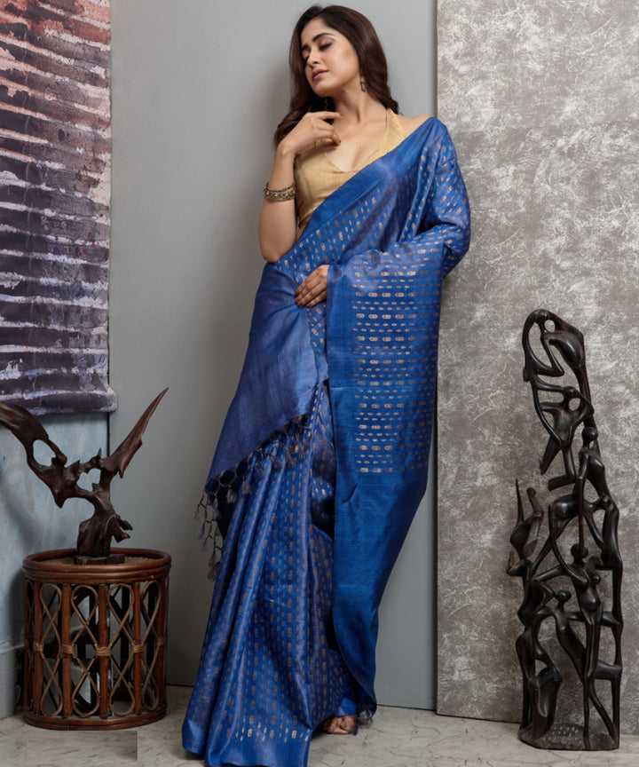 Navy blue handwoven chhatisgarh tussar silk saree