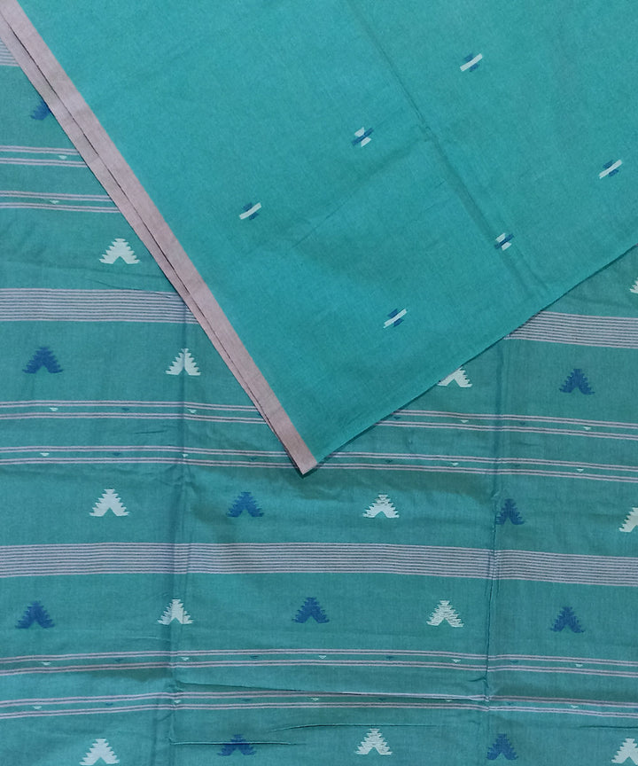 Teal green pink cotton handloom bengal saree