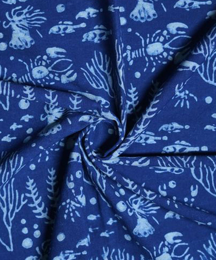 Indigo offwhite handspun handwoven kala cotton fabric