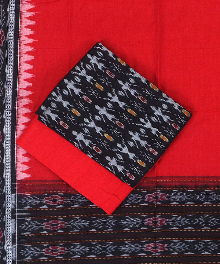 Red multicolor handwoven sambalpuri cotton dress material