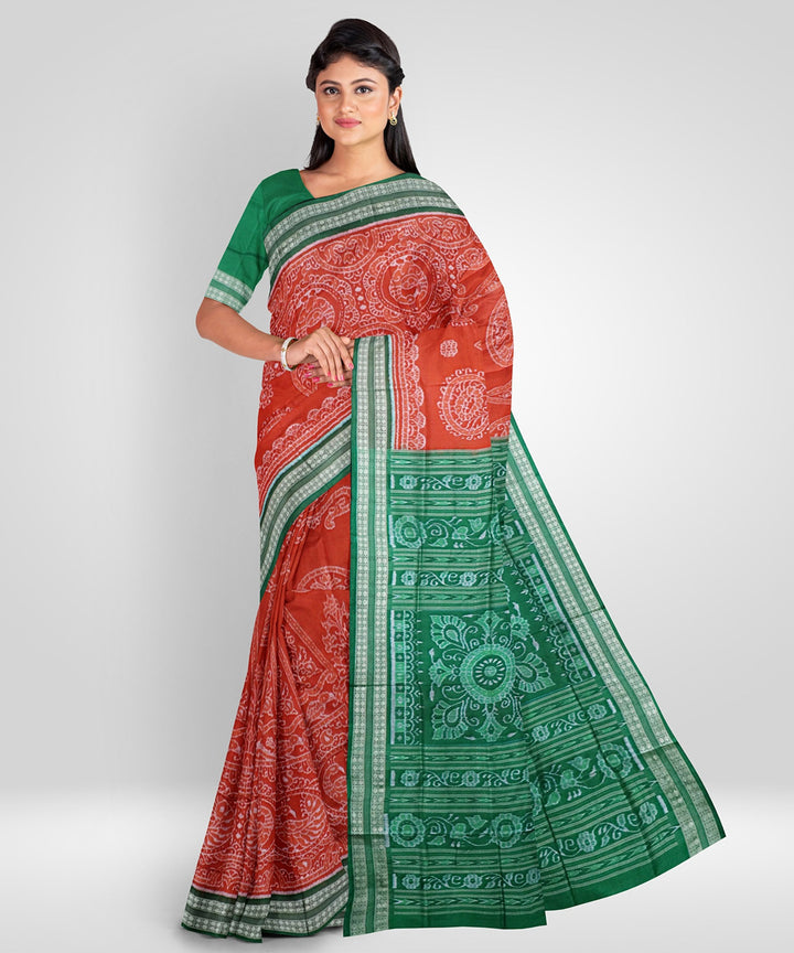 International orange silk handwoven sambalpuri saree