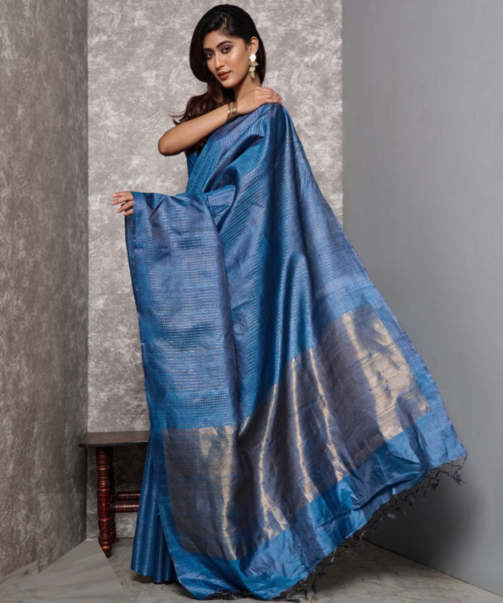 Royal blue handloom chhatisgarh tussar silk saree