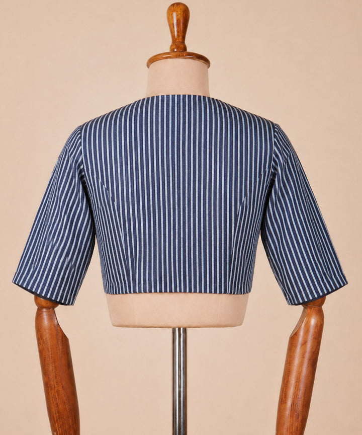 Blue cotton v neck front opening blouse