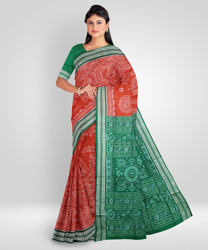 International orange silk handwoven sambalpuri saree