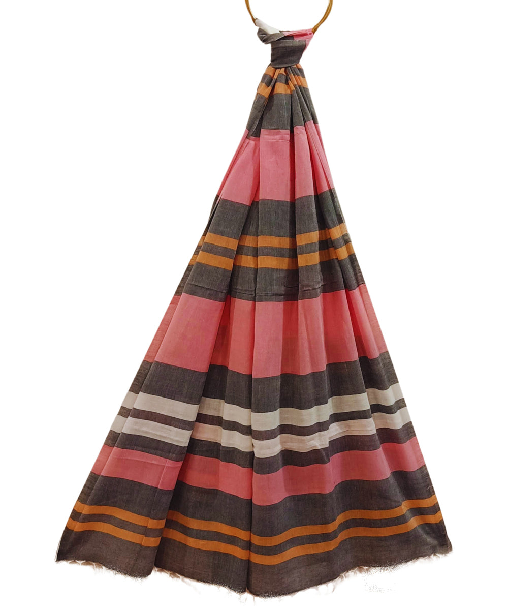 Pink multicolour stripes handwoven cotton stole