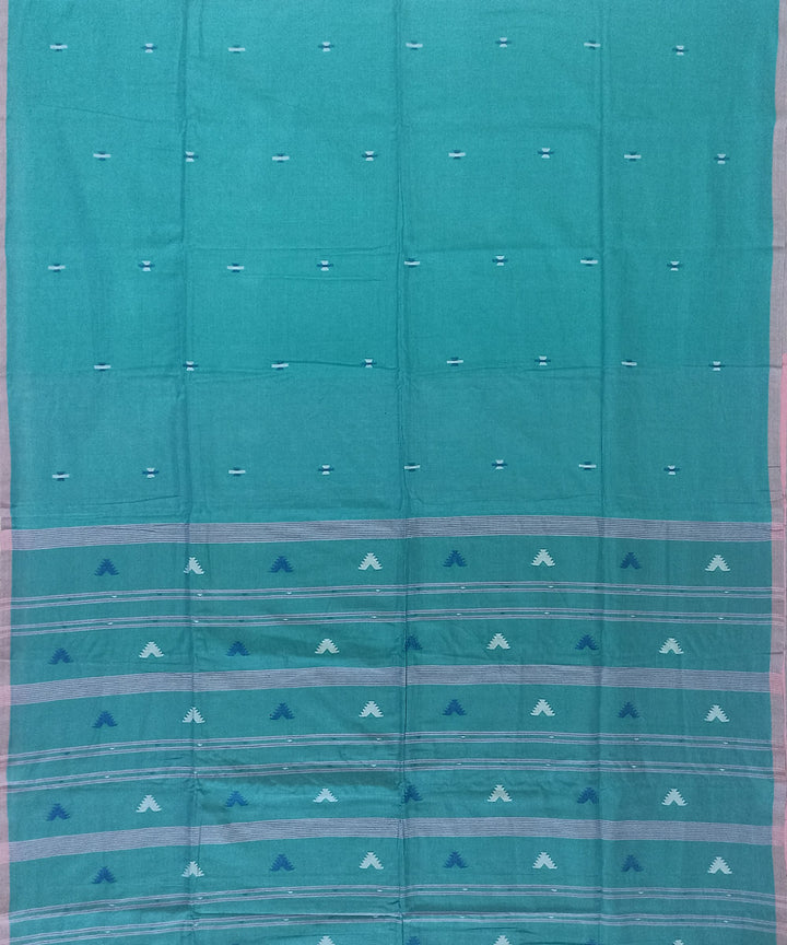 Teal green pink cotton handloom bengal saree