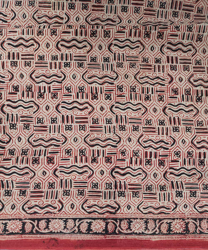 Offwhite red kalamkari hand printed cotton saree