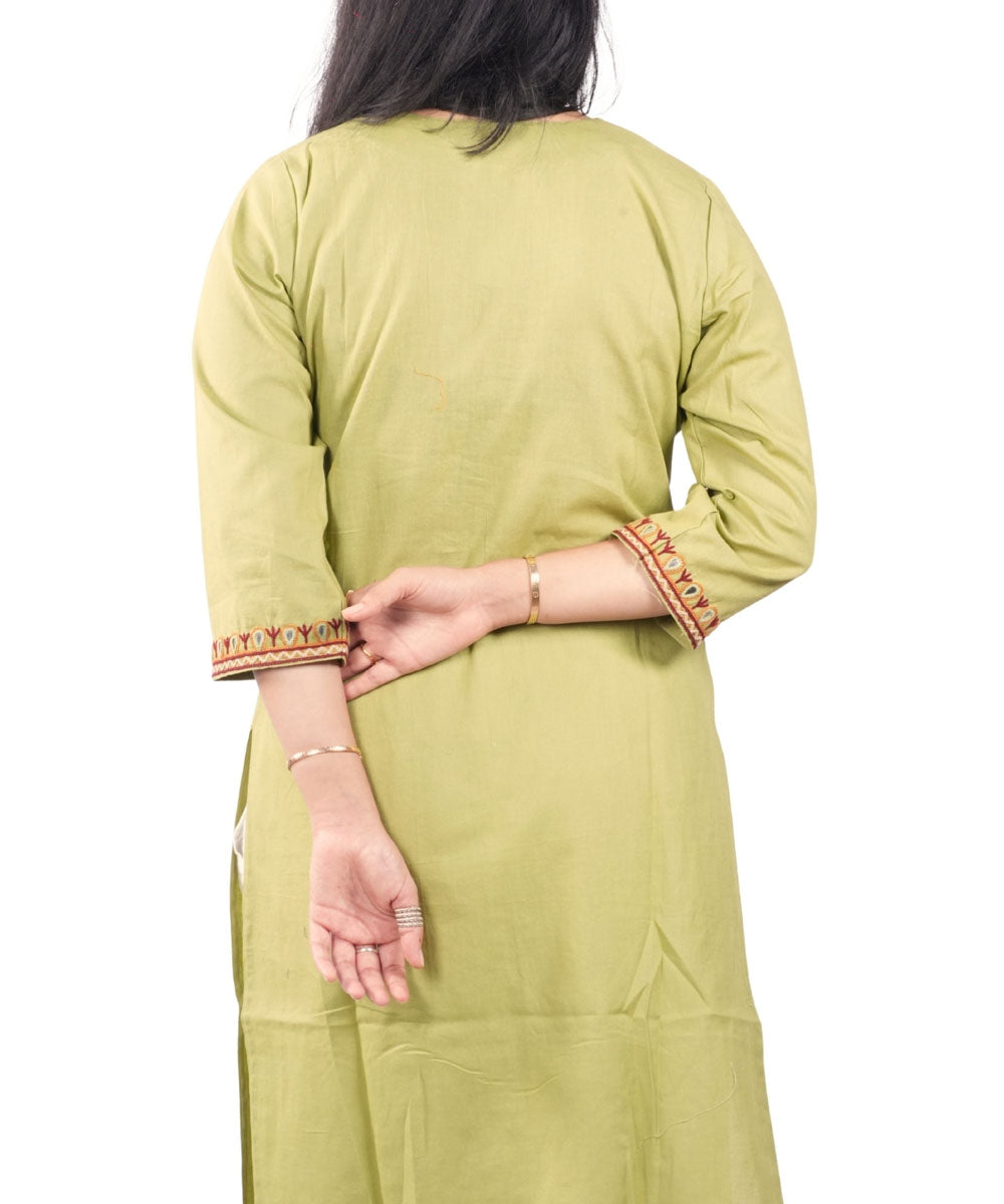 Light Green Soi Hand Cotton Embroidered Kurti