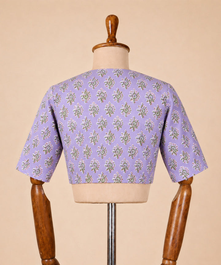 Lavender cotton v neck front opening blouse