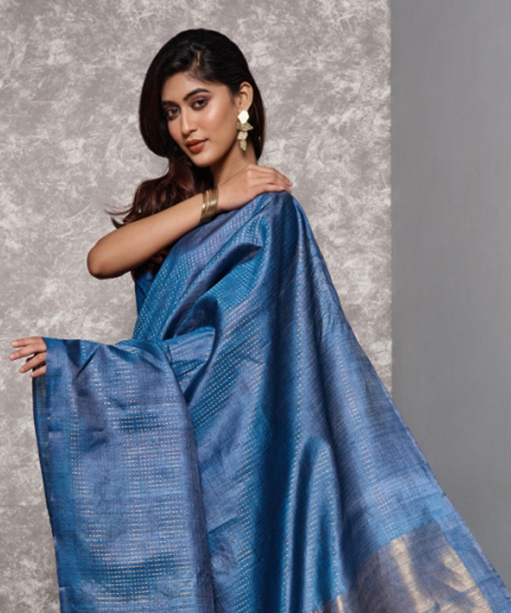 Royal blue handloom chhatisgarh tussar silk saree
