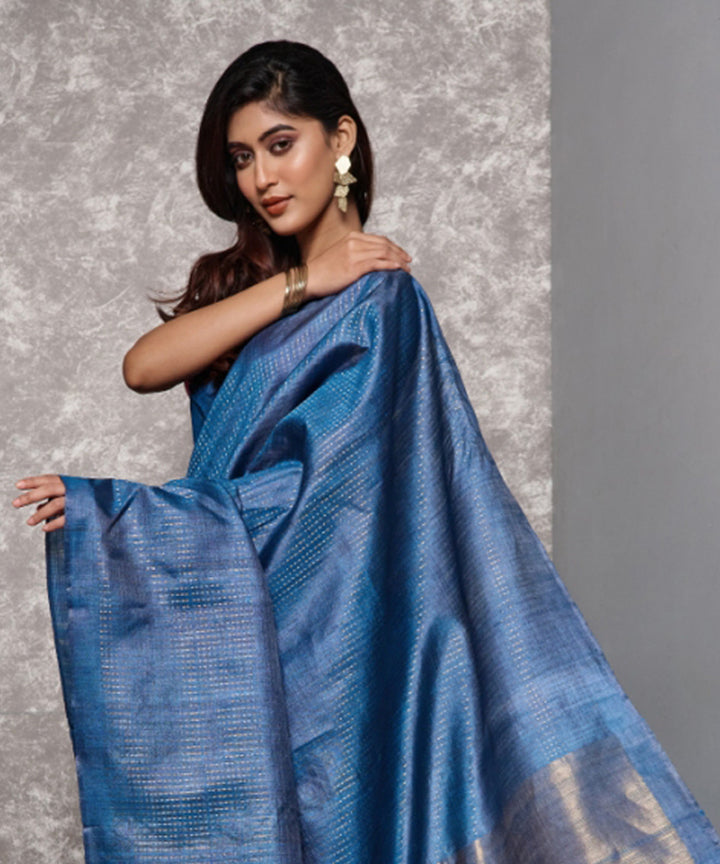 Royal blue handloom chhatisgarh tussar silk saree