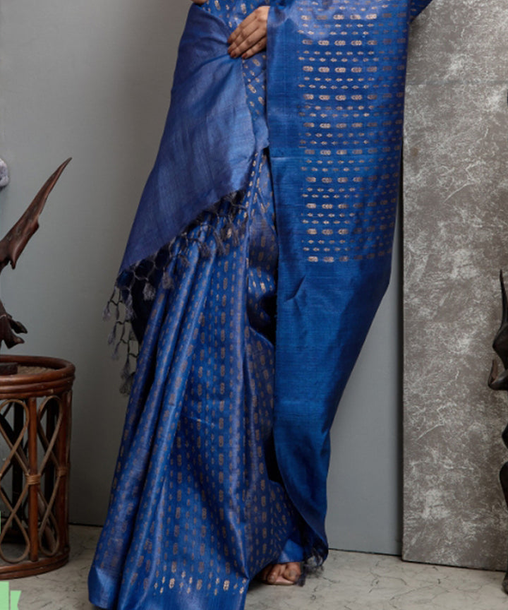 Navy blue handwoven chhatisgarh tussar silk saree