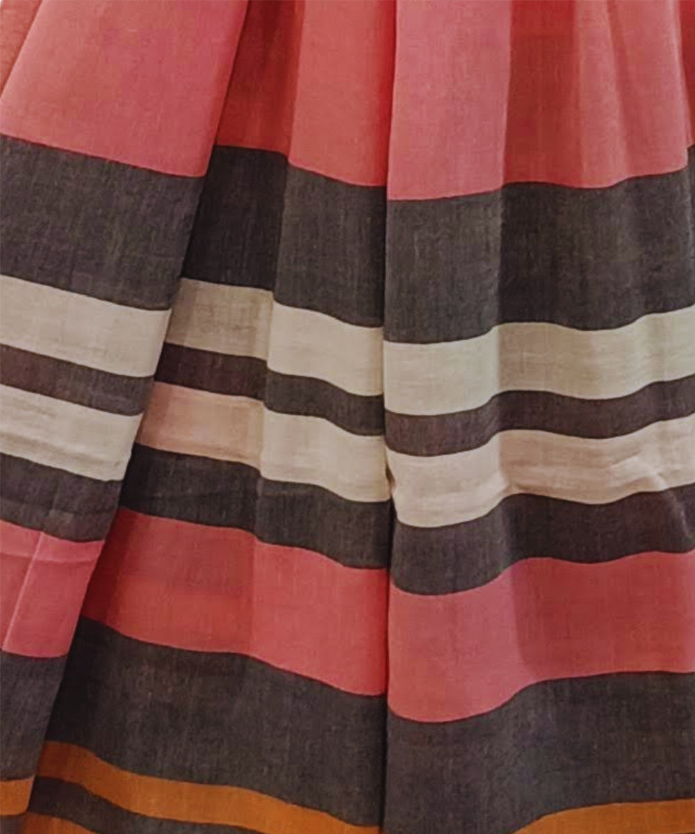 Pink multicolour stripes handwoven cotton stole