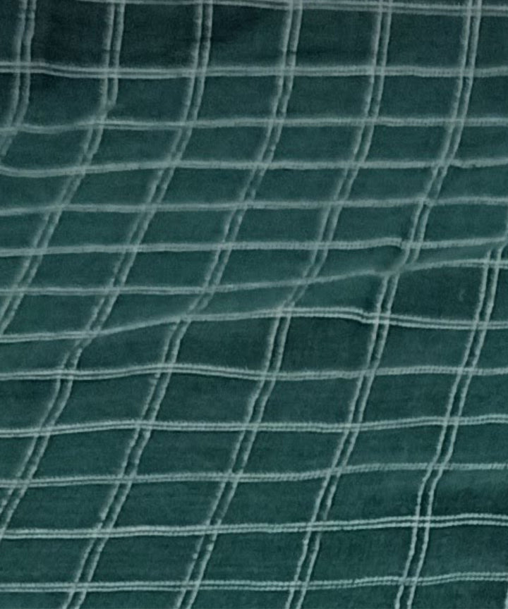Green with white checks natural dyed handwoven cotton fabric