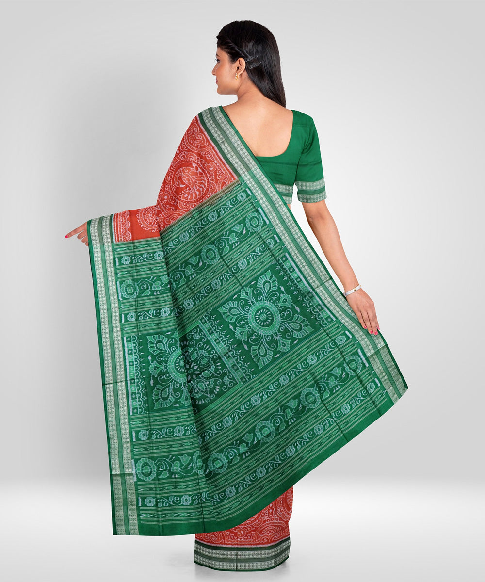 International orange silk handwoven sambalpuri saree