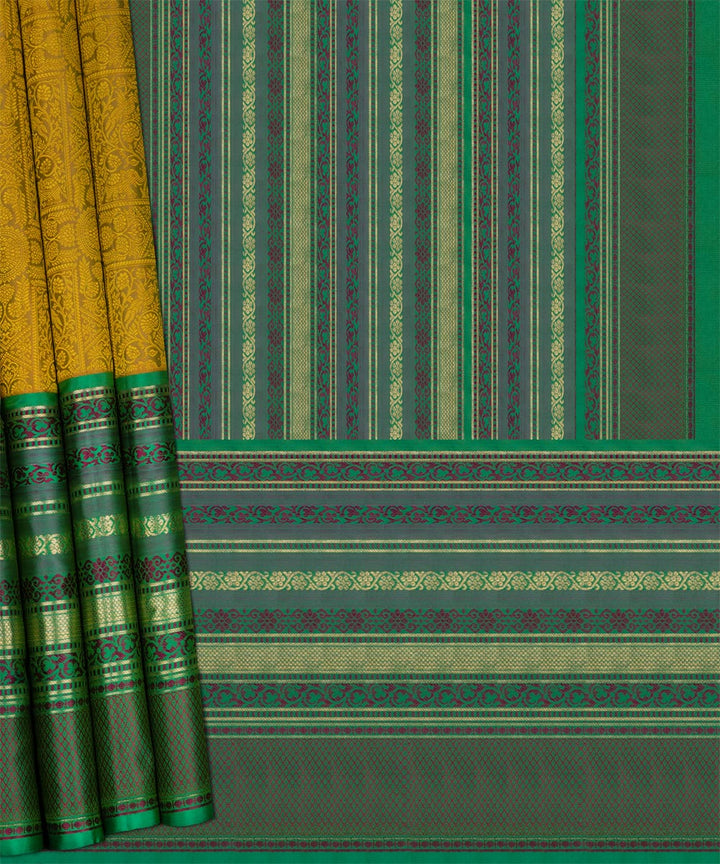 Yellow with green handwoven kanjivaram silk saree