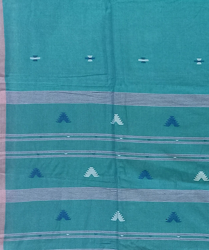 Teal green pink cotton handloom bengal saree