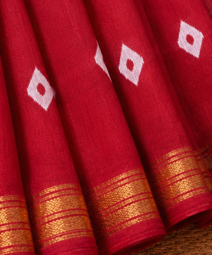 Red white bandhej maheswari cotton silk saree
