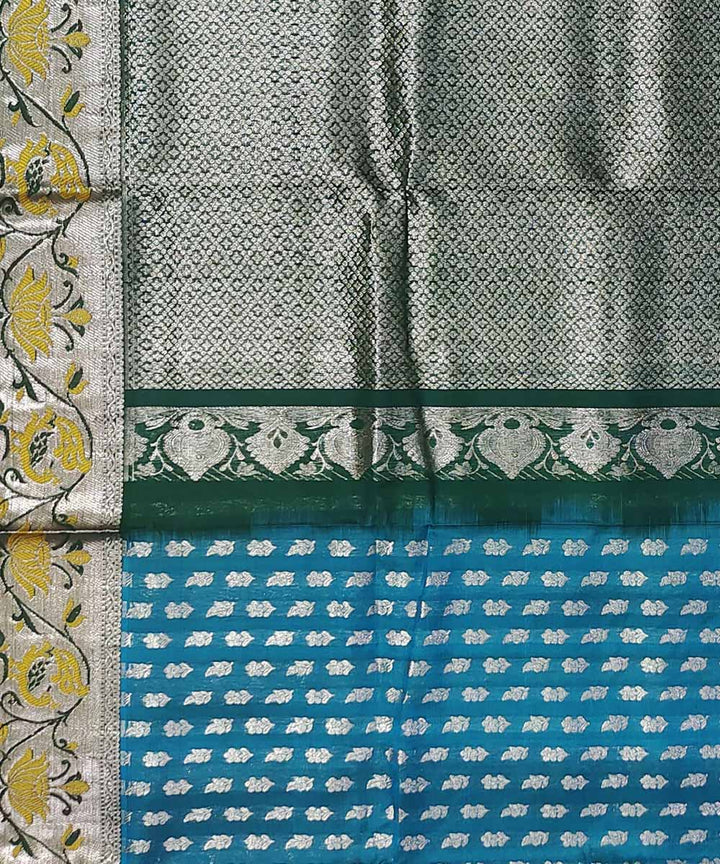 Sky blue deep green silk handloom venkatagiri saree