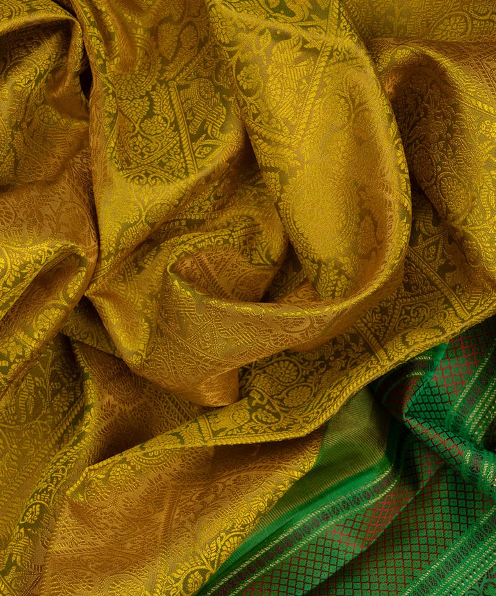 Yellow with green handwoven kanjivaram silk saree