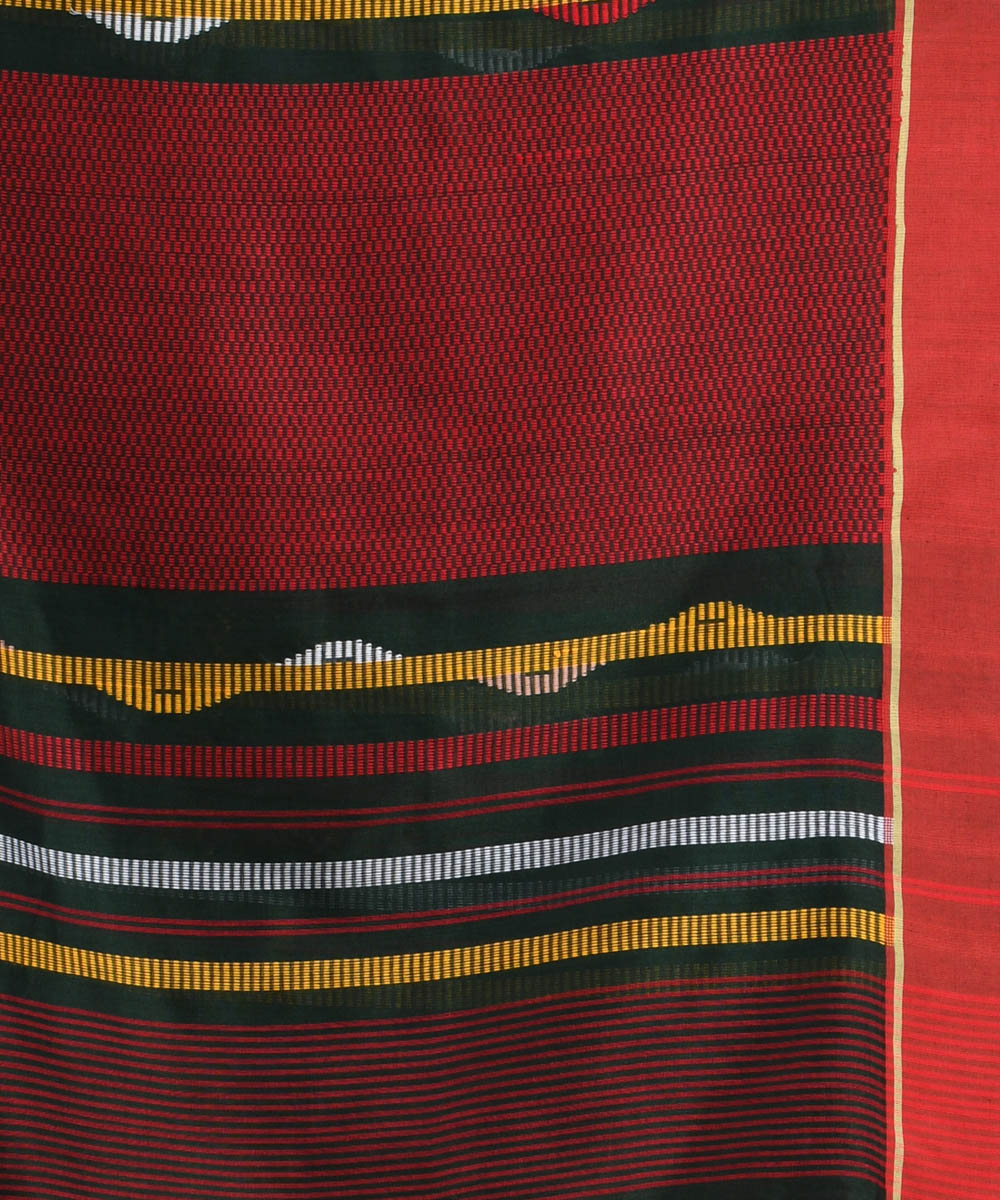 Bottle green red handloom cotton bengal saree