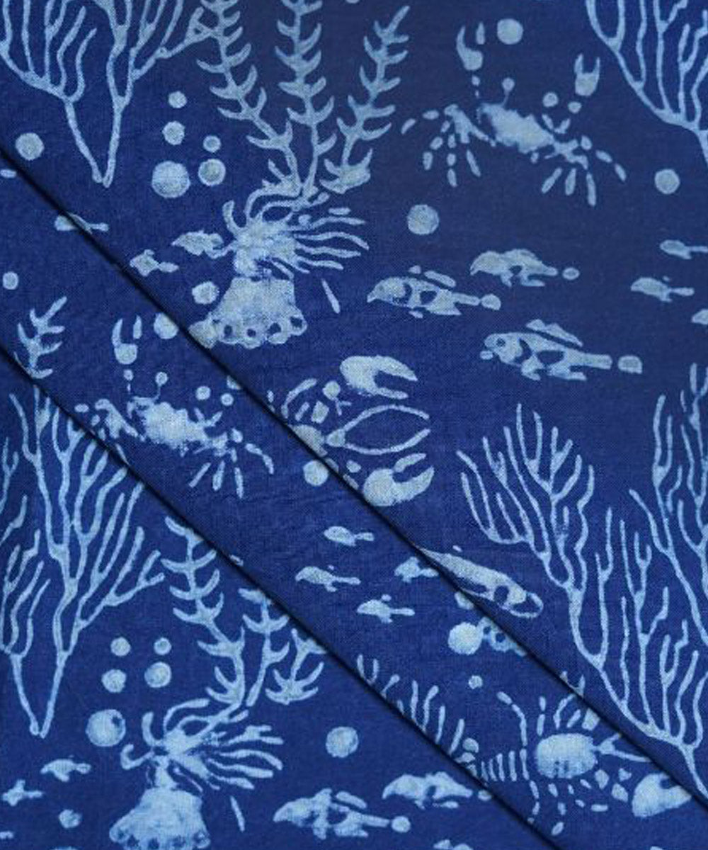 Indigo offwhite handspun handwoven kala cotton fabric