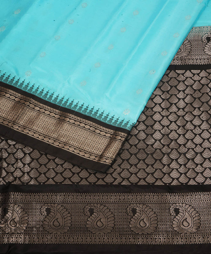Blue black handwoven gadwal silk saree