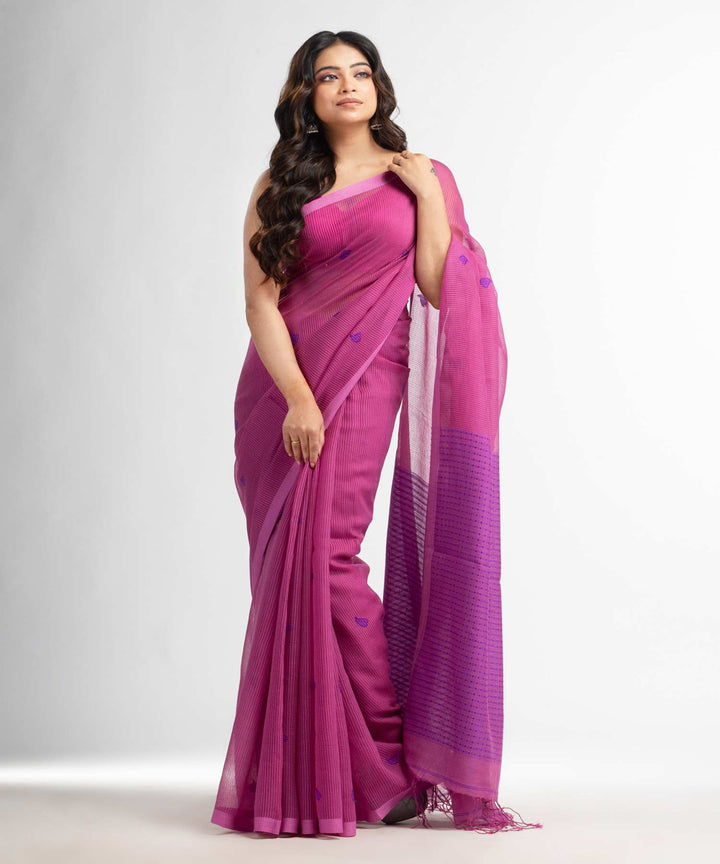 Magenta handwoven bengal cotton silk saree