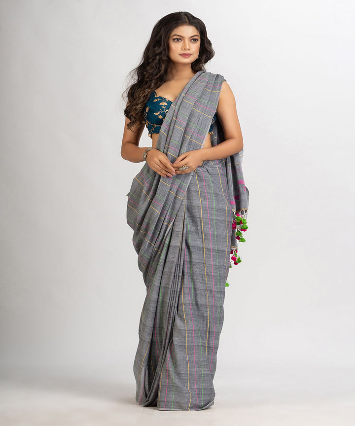 Grey handwoven cotton bengal saree