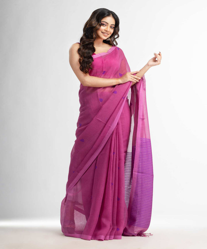 Magenta handwoven bengal cotton silk saree