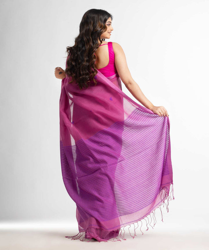 Magenta handwoven bengal cotton silk saree