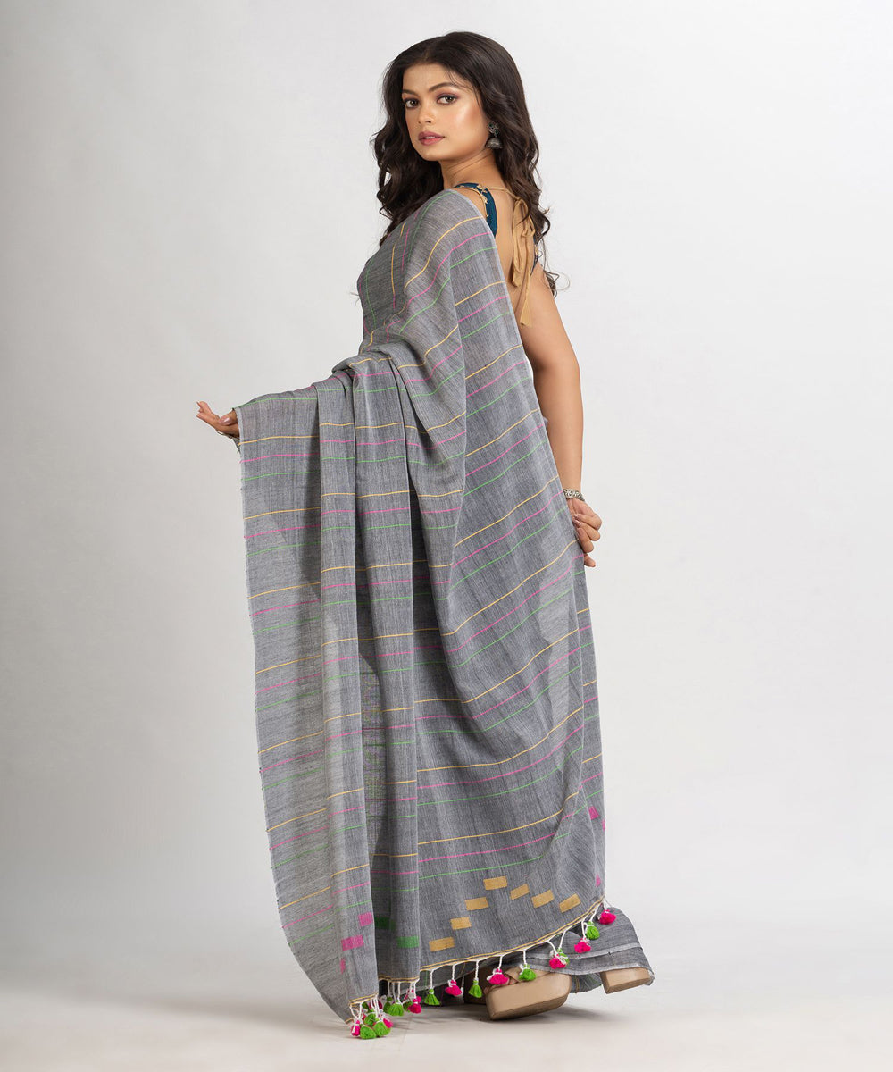 Grey handwoven cotton bengal saree