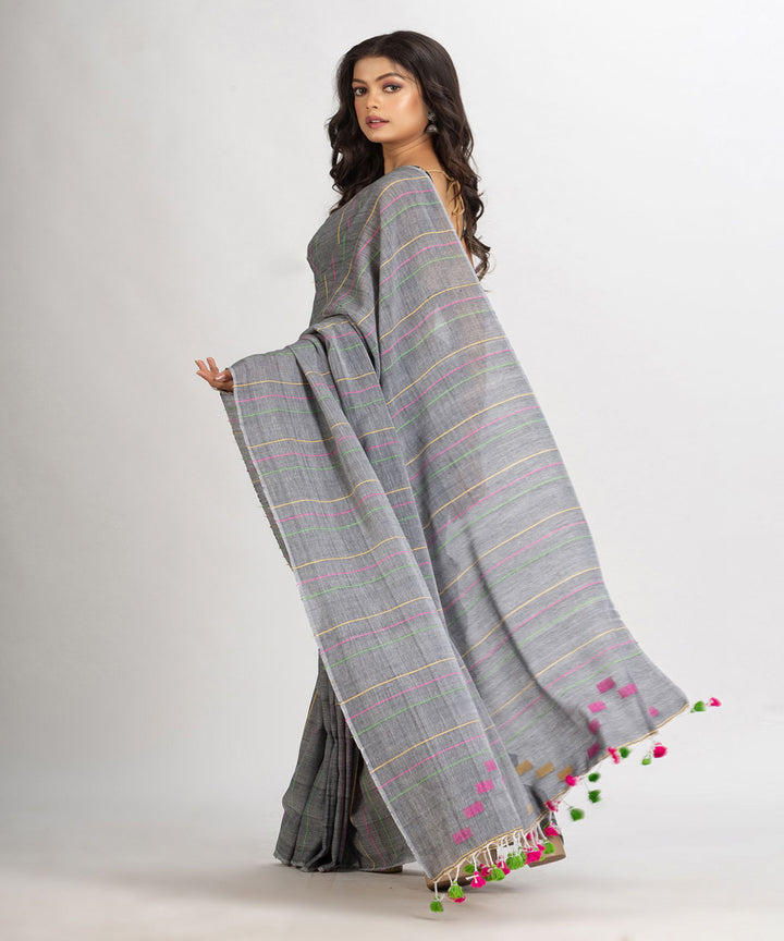 Grey handwoven cotton bengal saree