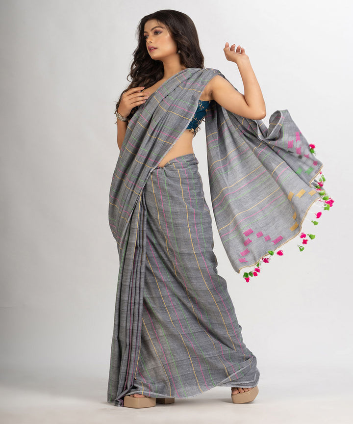 Grey handwoven cotton bengal saree