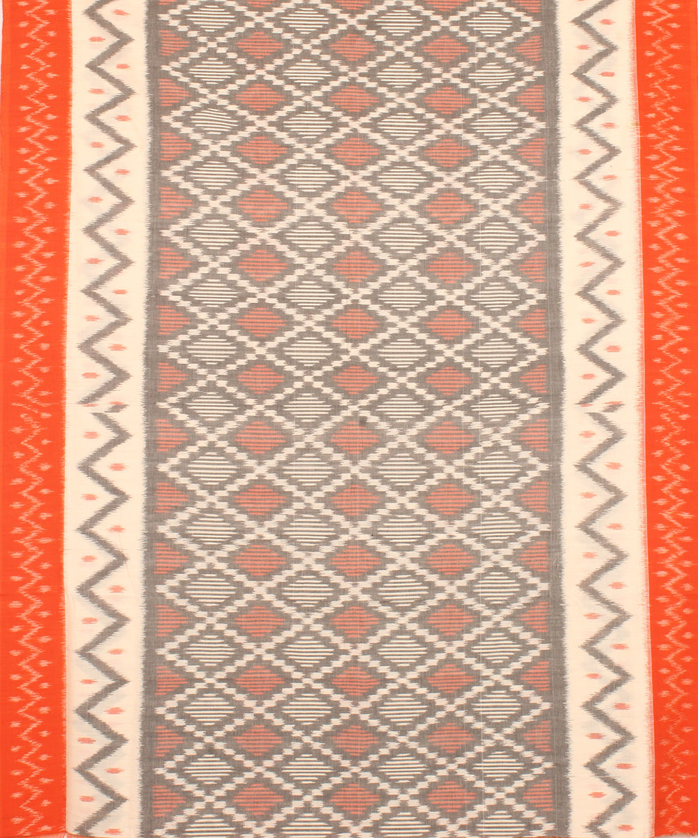 Grey orange pochampally ikat cotton handloom saree