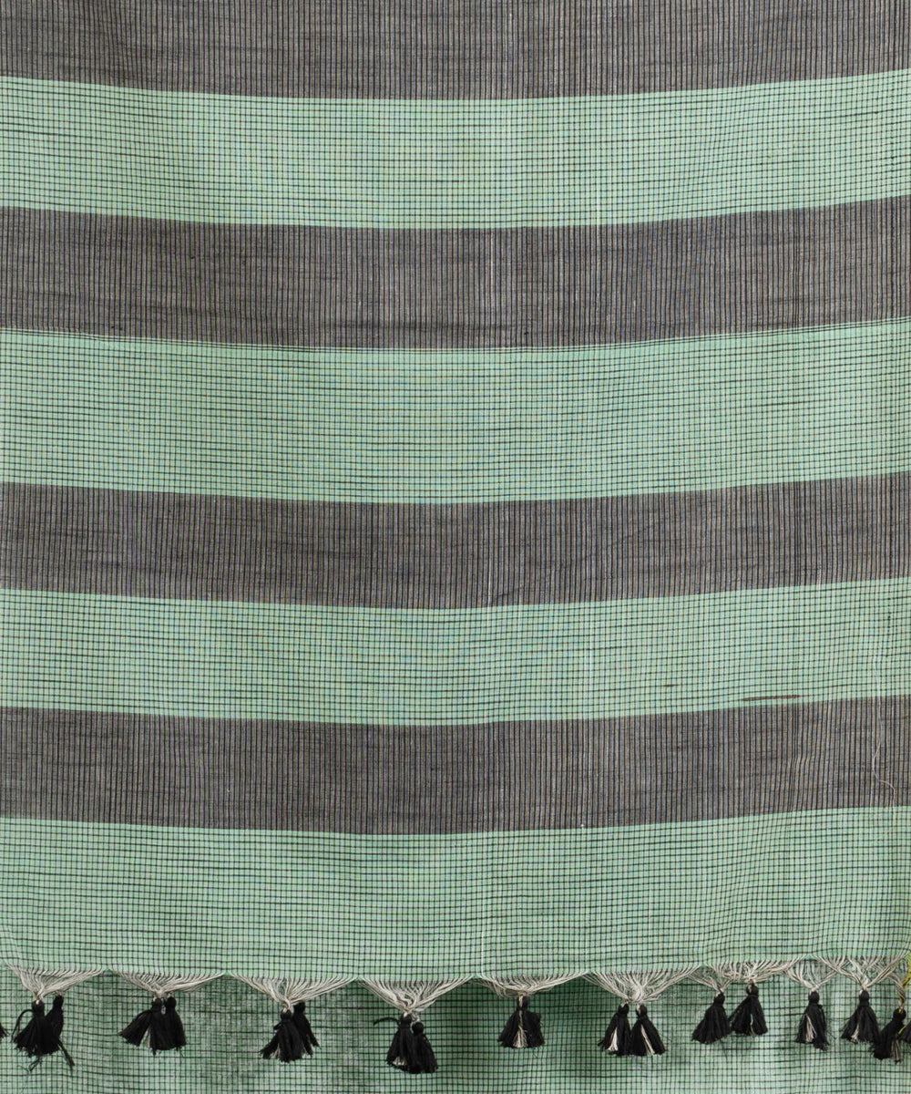 Green black handloom cotton check bengal saree