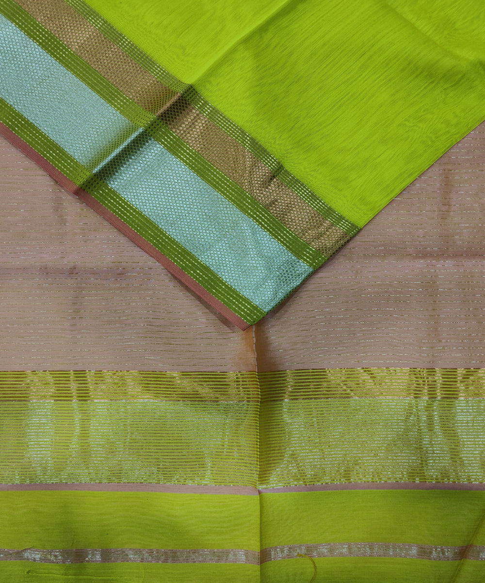 Lemon yellow pink handwoven maheshwari cotton silk saree