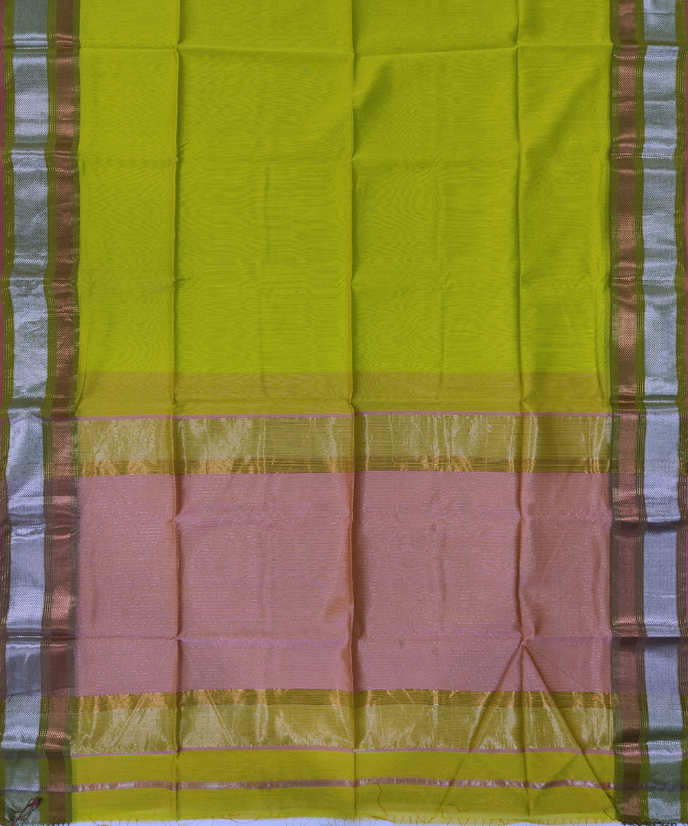 Lemon yellow pink handwoven maheshwari cotton silk saree