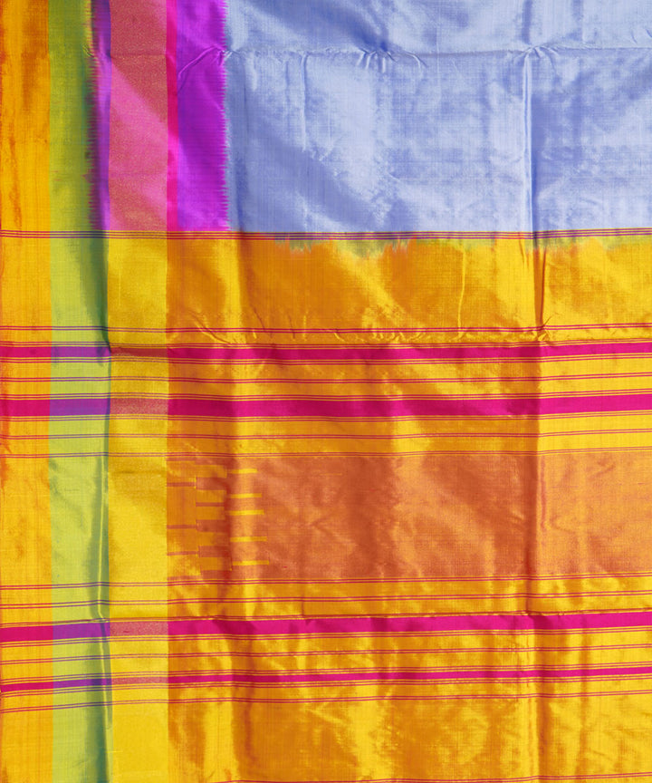 Multicolor yellow handwoven pochampally ikat silk saree