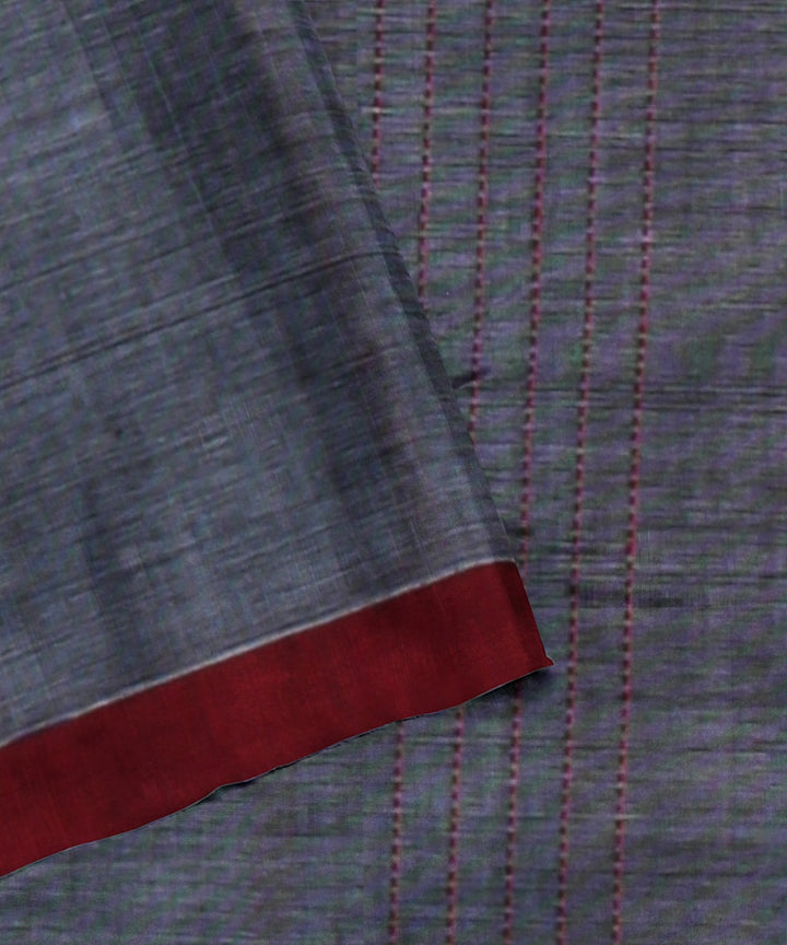 Grey red cotton handloom bengal saree