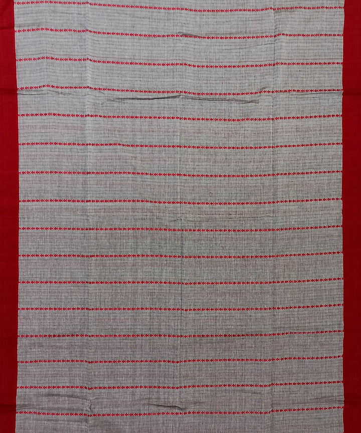 Grey red cotton handloom bengal saree